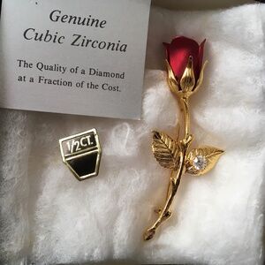 Vintage Rose brooch  cubic zirconia